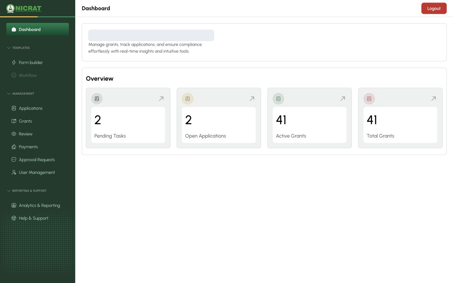 Administrator navigation with Dashboard selected and the dashboard title visible